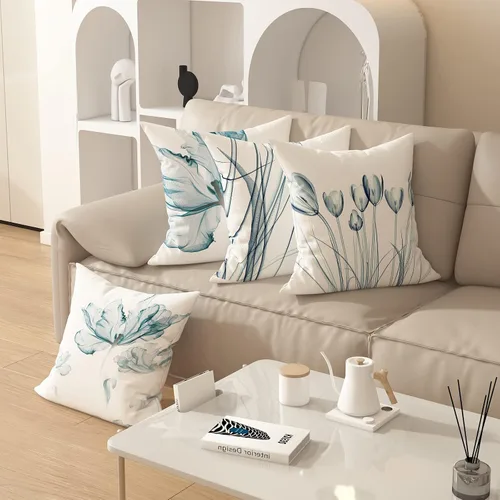 Vista 5 de Funda de almohada minimalista moderna con textura con estampado floral creativo, funda de cojín cuadrada impresa digital para sofá de sala de estar