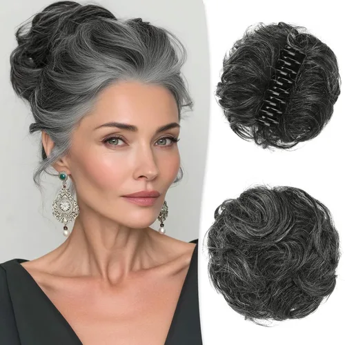 Vista 22 de RUWISS Extensiones de cabello humano real, ondulado y rizado, moño despeinado, cola de caballo para mujer (12H24# castaño rojo/rubio mediano)