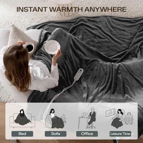 Vista 7 de Manta Térmica Eléctrica Tamaño Full 72''x84'', Manta Térmica de Franela de Doble Capa con Apagado Automático de 10 Horas y 8 Ajustes de Calor, Manta