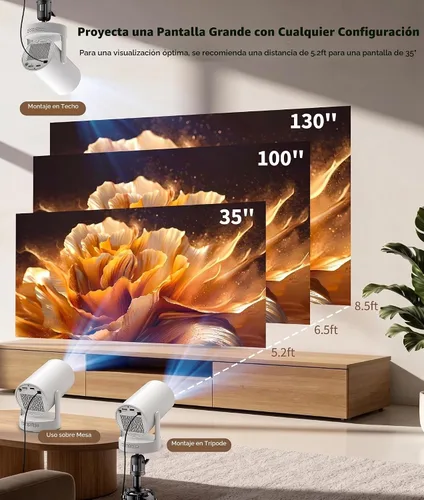 Vista 5 de Mini proyector, compatible con 4K 1080P, proyector portátil 270 ANSI con WiFi y Bluetooth, proyector de video con zoom motorizado, compatible