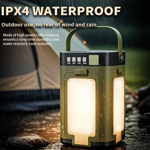 Vista 3 de Linterna solar LED para camping, portátil, IPX4, impermeable, recargable, con carga solar de 2000 mAh e indicador de potencia LED, linterna con 6