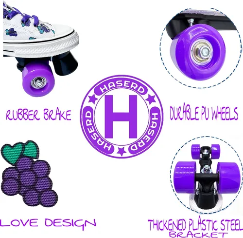 Vista 3 de Women's Roller Skates - Ladies Canvas Roller Skates for Women Fruit Pattern Theme Design - Four Wheel High Top Sneaker Style (Grape, 9.5#)