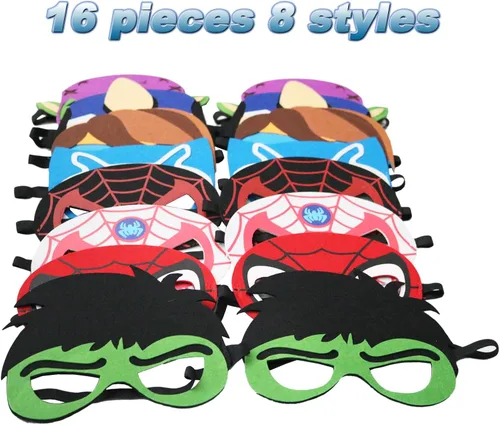 Vista 4 de Máscaras de fiesta para niños, 16 paquetes de suministros para niños, regalo de cumpleaños, Halloween, cosplay, fiesta, suministros de máscaras