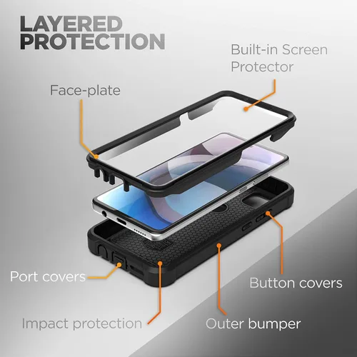 Vista 4 de Encased Funda de cinturón para Motorola One 5G ACE con protector de pantalla y clip de funda, protección resistente para Moto One 5G UW Ace (negro)