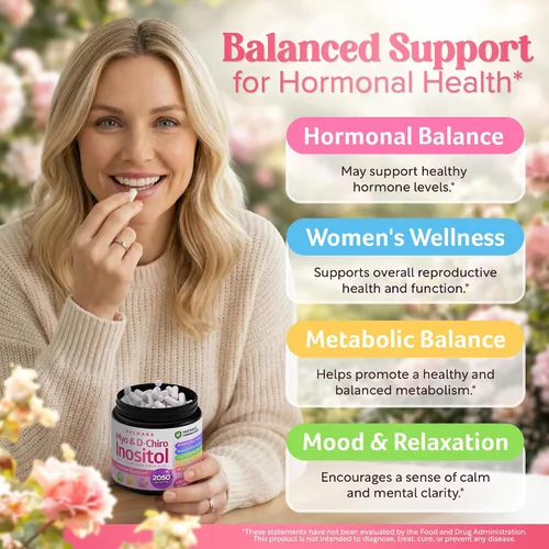Vista 3 de Suplemento de mio-inositol y D-chiro inositol para mujeres, 120 quilates, ideal 40:1