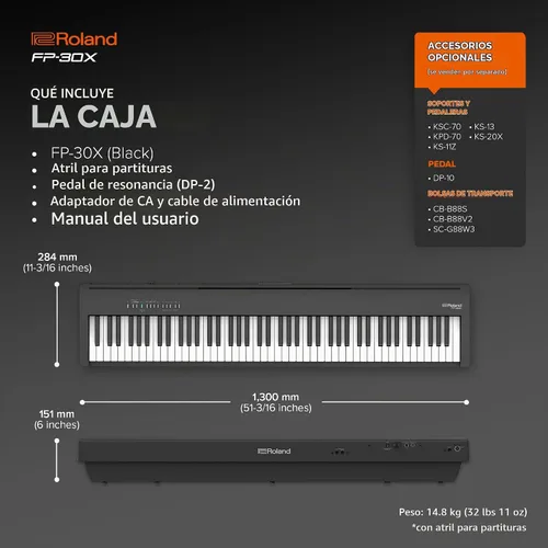 Vista 6 de Roland Piano digital con altavoces FP-30X - Negro