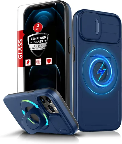 Vista 58 de Funda magnética para iPhone 11 Pro compatible con carga inalámbrica MagSafe, con 2 protectores de pantalla, anillo kickstand de 360° integrado +