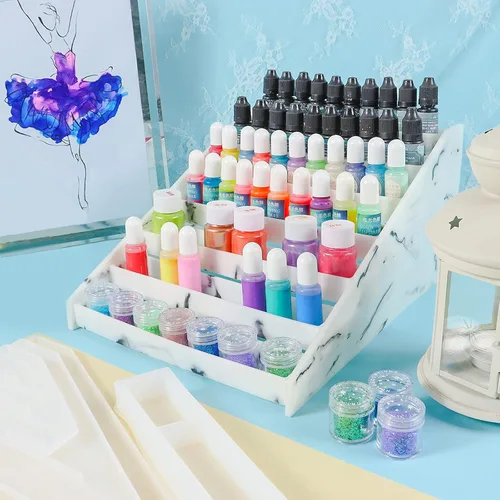 Vista 5 de Organizador de exhibición, moldes de silicona de resina epoxi, juego de 7 niveles para lápiz labial, maquillaje, esmalte de uñas, pigmento y joyería