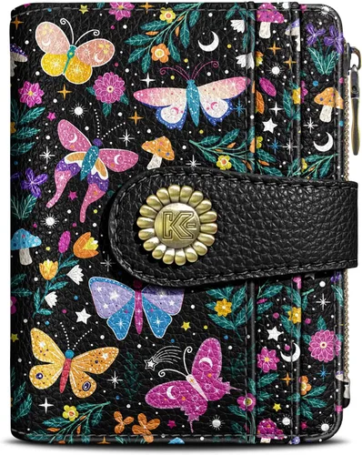 Vista 33 de Kelvoris Cartera pequeña Rfid para mujer, plegable, con cremallera, bolsillo para monedas, piel sintética, compacto, para tarjetas de crédito