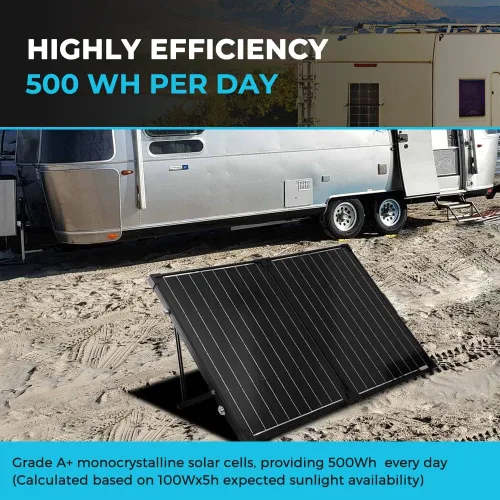 Vista 2 de Renogy - Panel solar portátil de 100 vatios y 12 voltios con controlador de carga impermeable de 20 A, maletín solar plegable de 100 W con soporte