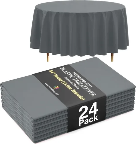 Vista 30 de Exquisite 66% Thicker Premium Aqua Round Tablecloth 0.5 Mil 6 Pack Plastic Table Cloth Disposable 84 Inch Round Plastic Tablecloth Won't Tear Easily