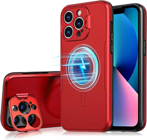 Vista 8 de Funda magnética a prueba de golpes para iPhone 13 Pro de 6.1 pulgadas con soporte para cámara [protector de lente de cámara integrado]