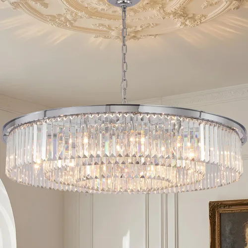 Vista 9 de Candelabro grande de cristal moderno de lujo, lámpara de techo colgante de oro antiguo para comedor, sala de estar, 12 luces, 3 niveles