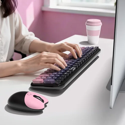 Vista 4 de Dilter Combo de teclado y mouse inalámbricos, teclado retro portátil con tamaño compacto, mouse conectado USB 2 en 1 para Windows 7/8/10, laptop