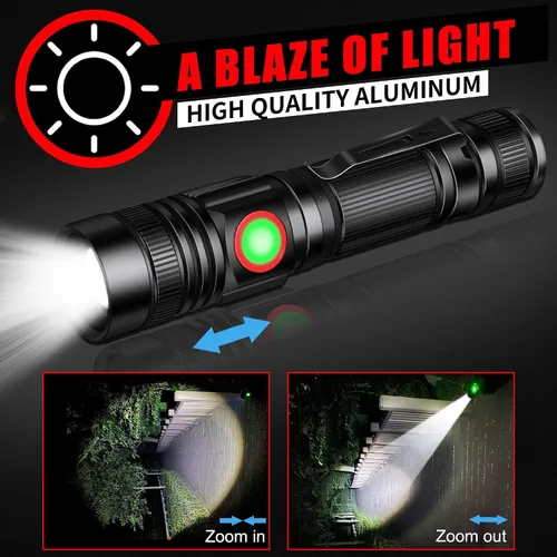 Vista 2 de DARKBEAM Linterna LED recargable USB de 2000 lúmenes altos, linternas de bolsillo pequeñas y brillantes, foco ajustable resistente al agua, luz