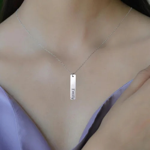 Vista 6 de Personalized Flower Name Bar Pendant Necklace Custom Engraved Jewelry Gift for Her Couples Girlfriend Delicate Handcrafted Accessory Mother Daughter