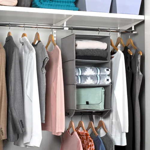 Vista 2 de HOLDN' STORAGE Organizador colgante de armario con barra de ropa, estantes colgantes de 3 estantes resistentes para ropa, suéteres y zapatos, unidad