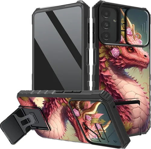 Vista 22 de Funda protectora para cámara Samsung Galaxy A14 5G, resistente y resistente con protección deslizante para lente deslizante, soporte integrado
