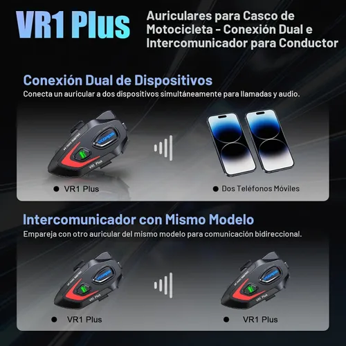 Vista 5 de VCOROS Auriculares para casco de motocicleta, intercomunicador de casco