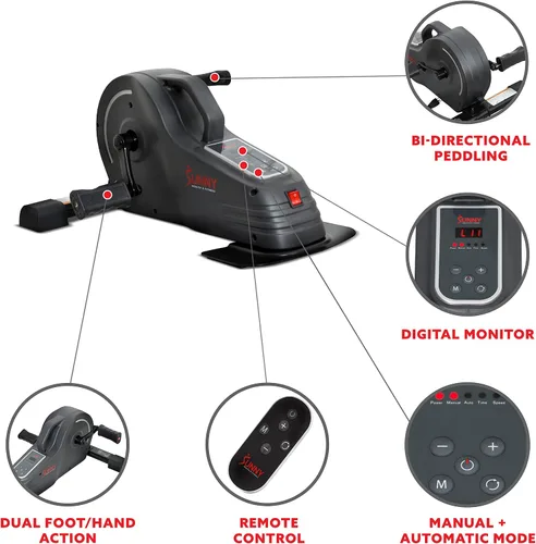 Vista 3 de Sunny Health & Fitness Ejercitador de Pedal de Doble Función Bajo el Escritorio, Mini Bicicleta de Cardio Portátil para Interiores en Casa, Ciclo