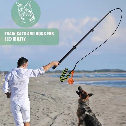 Vista 6 de Juguetes interactivos mejorados para perros – Varita extensible con cuerda trenzada para masticar y chirriante juguete de persecución de felpa