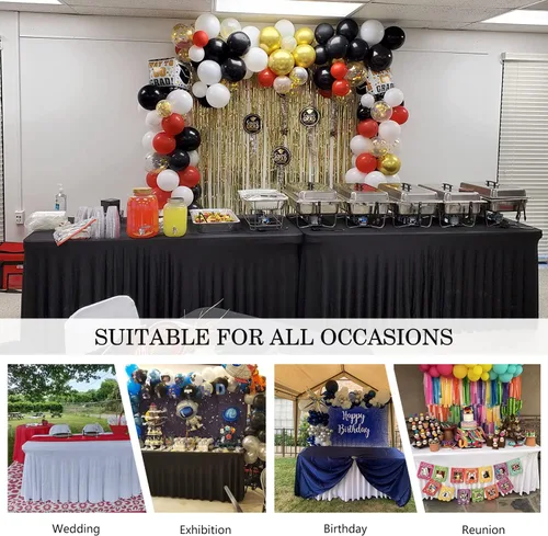 Vista 7 de Mantel de una pieza y falda para mesas rectangulares, mantel ajustable de elastano de 6 pies con falda de volantes para bodas, banquetes, baby Negro