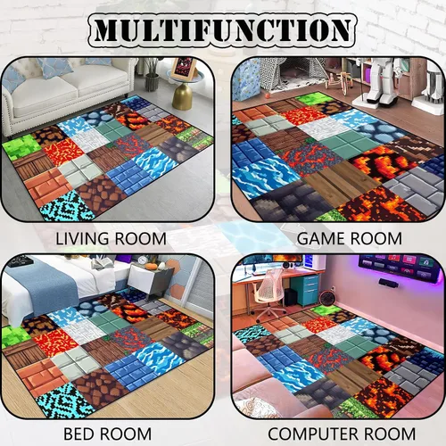 Vista 6 de Alfombra de juego - Alfombra de habitación de juegos a cuadros genial para niños, adolescentes, niños, alfombra para dormitorio, sala