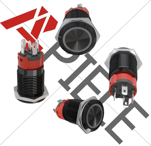 Vista 3 de APIELE - Interruptor de botón de encendido de pestillo de 16mm, 12 V CC, carcasa negra con cabeza de ojo de ángel LED para orificio de montaje