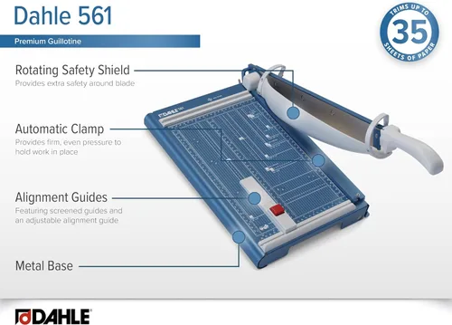 Vista 5 de Dahle Cortadora de guillotina 561 premium, longitud de corte de 14 pulgadas, capacidad de 35 hojas, hoja autoafilable, abrazadera automática