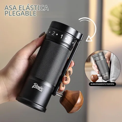 Vista 4 de Bincoo Molinillo de café manual con mango plegable manual – Molinillo de café expreso, compacto y portátil para el hogar, viajes, camping (negro)