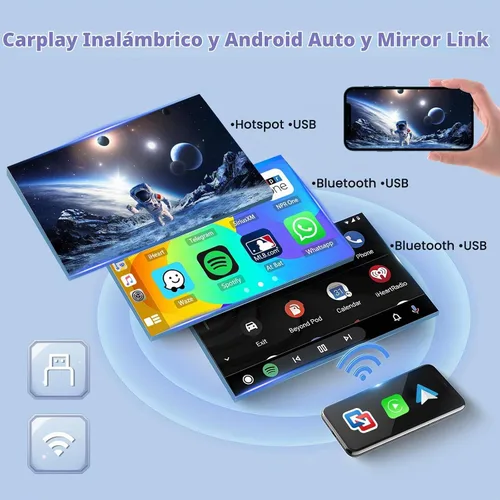 Vista 4 de Hikity 8-Core 4+64G 7'' Android 15 Estéreo de coche doble DIN Radio de pantalla táctil, Carplay inalámbrico Android Auto Mirror Link, GPS 32EQ