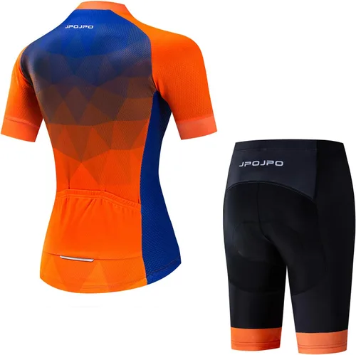 Vista 42 de Camiseta de ciclismo para mujer + pantalones cortos acolchados de manga corta para ciclismo, ropa de bicicleta