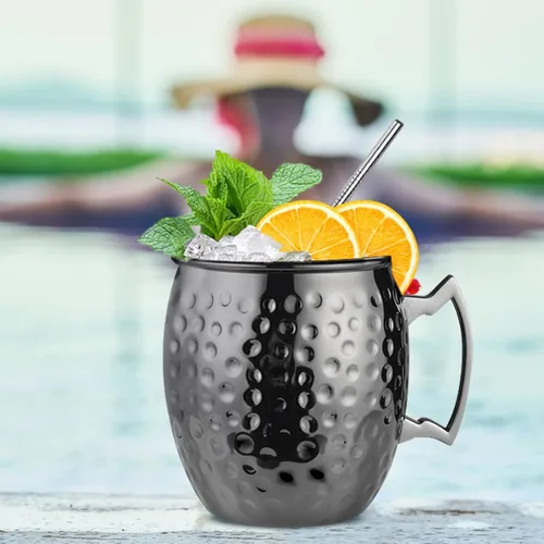 Vista 6 de Moscow Mule - Juego de 2 tazas grandes forradas de acero inoxidable de 18 onzas, tazas martilladas seguras para alimentos, para bebidas frías frías