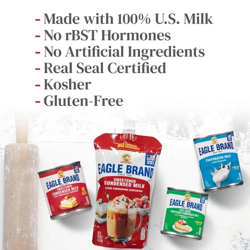 Vista 6 de Eagle Brand Leche condensada endulzada de 14 onzas, ideal para flan, cocinar, hornear, bebidas, postres, helados, sin ingredientes artificiales, sin