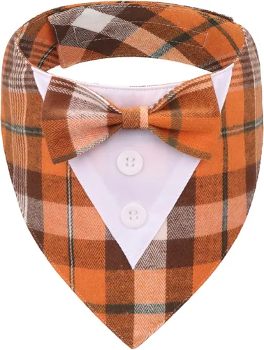 Vista 11 de ADOGGYGO Bandana de esmoquin para perro de cumpleaños, collar azul con corbatín, disfraz formal ajustable de cumpleaños para perros extra pequeños