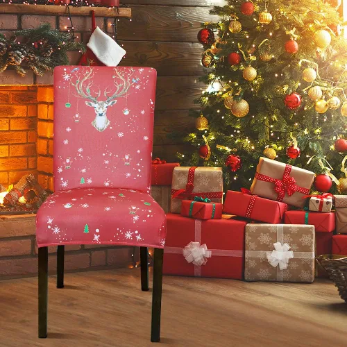 Vista 3 de OTOSTAR Fundas para sillas de Navidad, paquete de 4 fundas elásticas y suaves de elastano extraíble para cocina, comedor, hotel, ceremonia