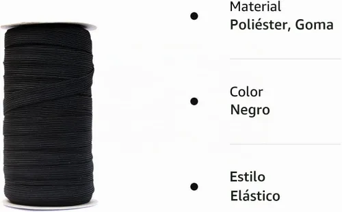 Vista 4 de Banda elástica plana de 50 yardas de longitud de 1/2 pulgada de ancho para costura, cordón elástico para proyectos de bricolaje, artes y Negro