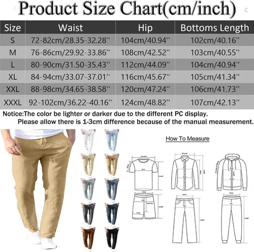 Vista 5 de EELHOE Mens Cotton Linen Pants Lightweight Casual Loose Fit Wide Leg Breathable Elastic Waist Baggy Joggers Trousers