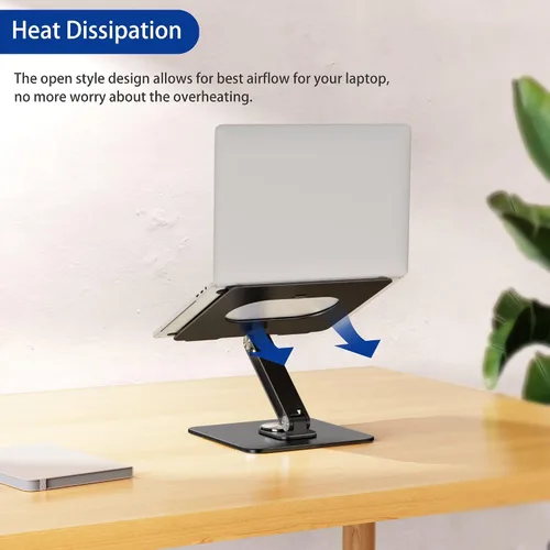 Vista 6 de BESIGN LSX7 - Soporte para laptop con base giratoria de 360°, elevador ergonómico ajustable para portátil, soporte plegable para computadora Negro