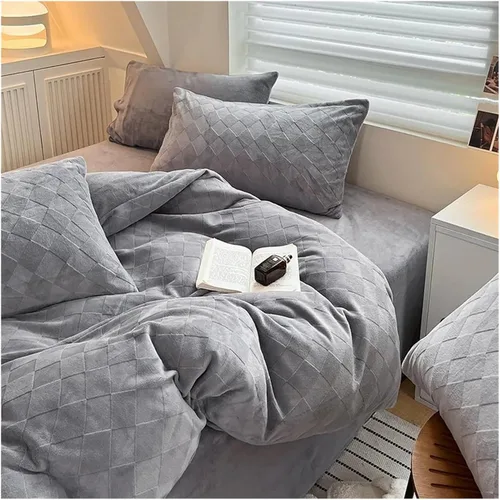 Vista 2 de Winter Bedding Sets Double Plush Duvet Cover Sheet Pillowcase 4 Piece Queen Size Sheet Set,Bedding