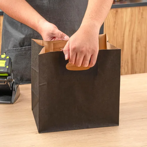 Vista 5 de Bag Tek Rectangle Paper Take Out Bag - with Handles - 11" x 7" x 11" - 100 count box