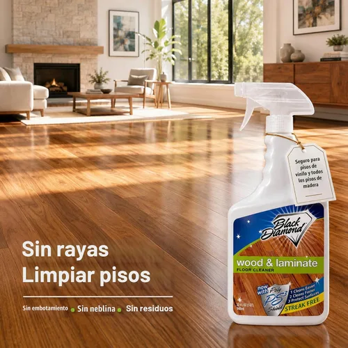 Vista 2 de Limpiador de madera y piso laminado Black Diamond, para parqué, real, natural y artificial, biodegradable, seguro para todos los pisos, negro, WOW QT