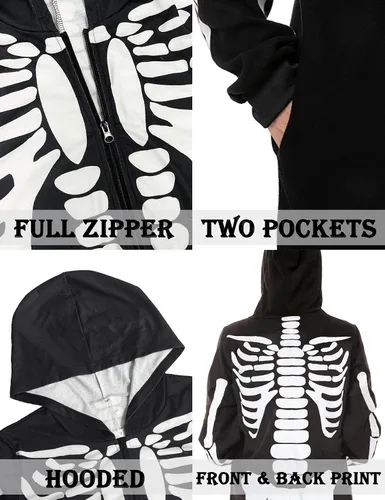 Vista 5 de CYCLAMEN Disfraz de Halloween para adultos, parejas, esqueleto de calabaza, enterizo con capucha, para mujeres, hombres, familia