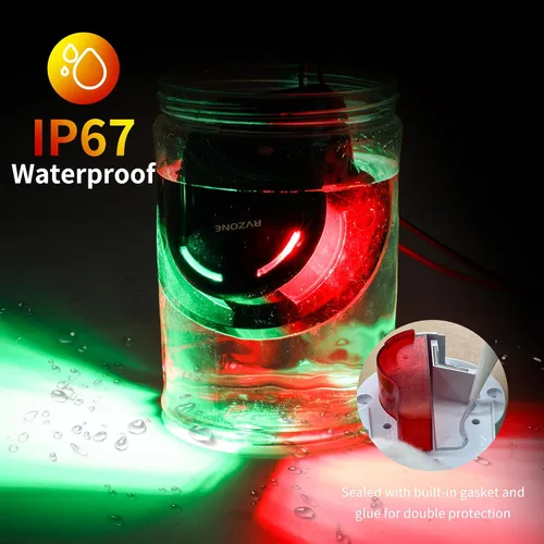 Vista 5 de RVZONE Luces de Navegación para Barcos, Iluminación de Navegación para Barcos LED IP67 Impermeables Rojas y Verdes Luces LED Marinas de Proa, Negro