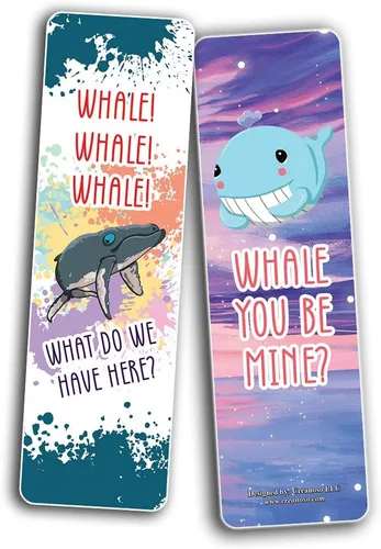 Vista 3 de Divertidos marcadores de juegos de palabras de ballenas (paquete de 12) – Regalos únicos para regalos para niños, niñas, niños, adolescentes