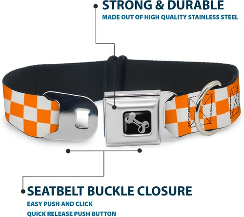 Vista 4 de Buckle-Down Checker White/Tan Orange Dog Collar Bone, Small/9-15