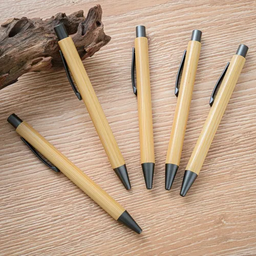 Vista 2 de Gullor Bolígrafo retráctil de bambú natural, bolígrafos sostenibles para escribir diario, suministros de oficina, bolígrafos ecológicos, 5