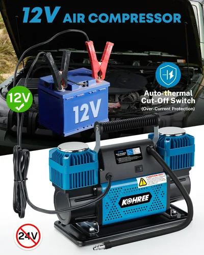 Vista 3 de Kohree Compresor de aire dual del cilindro 12V, inflador rápido