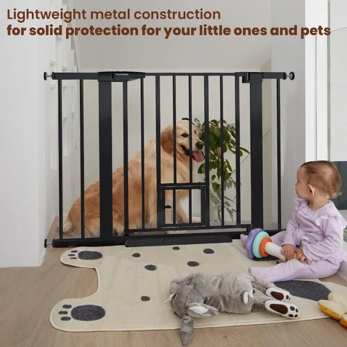 Vista 2 de Mumeasy Puerta de bebé extra alta de 36 pulgadas de alto con puerta para gatos, puerta de perro montada a presión de 29.6-40.5 pulgadas de ancho