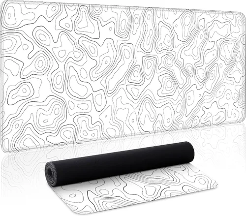 Vista 11 de Alfombrilla de mouse para juegos de mapa negro, alfombrilla de escritorio grande para teclado extendido, alfombrilla de mouse XL con base